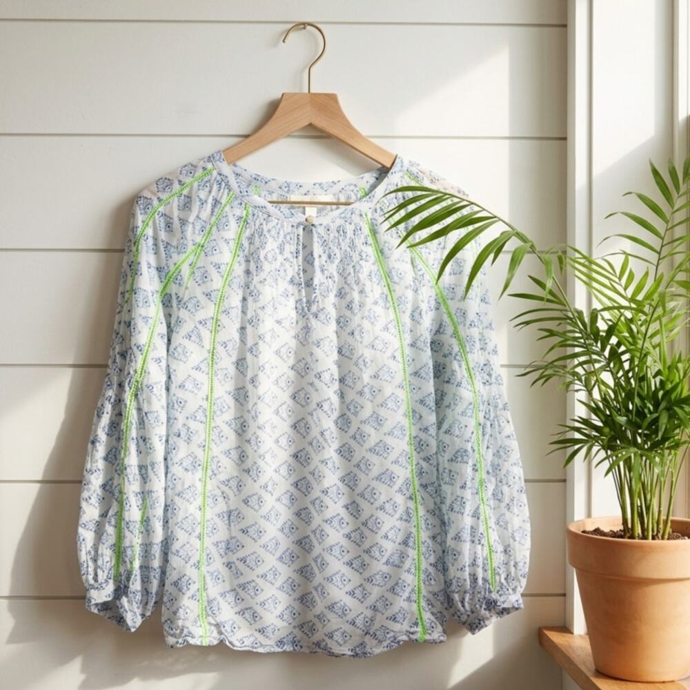 Roberta Roller Rabbit Blue Fish Print Cotton Blouse - Women's Small